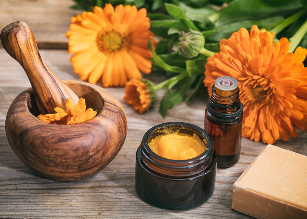 Calendula zalf, goudsbloemen en Calendula olie