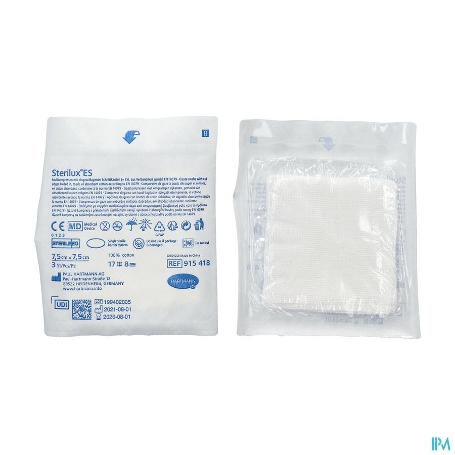 Hartmann Sterilux Es 7,5x7,5cm 8l. St. 40x3 P/s