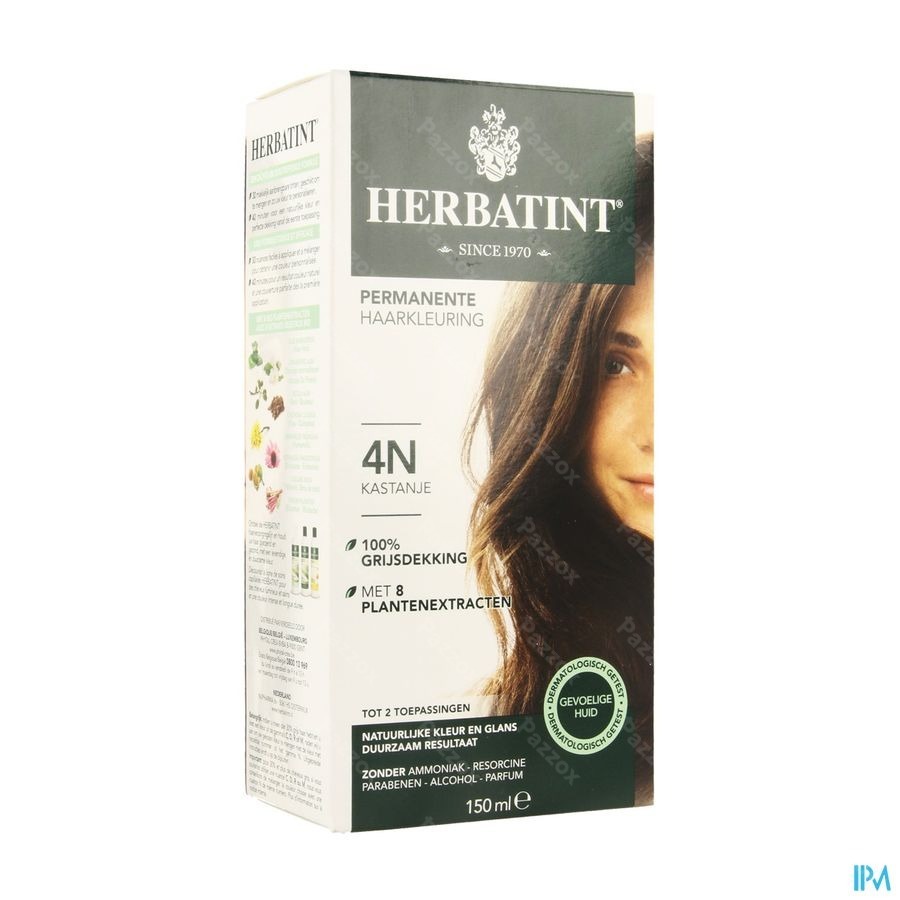 Herbatint Permanente Haarkleuring Kastanjebruin 4N Gevoelige Hoofdhuid 150ml