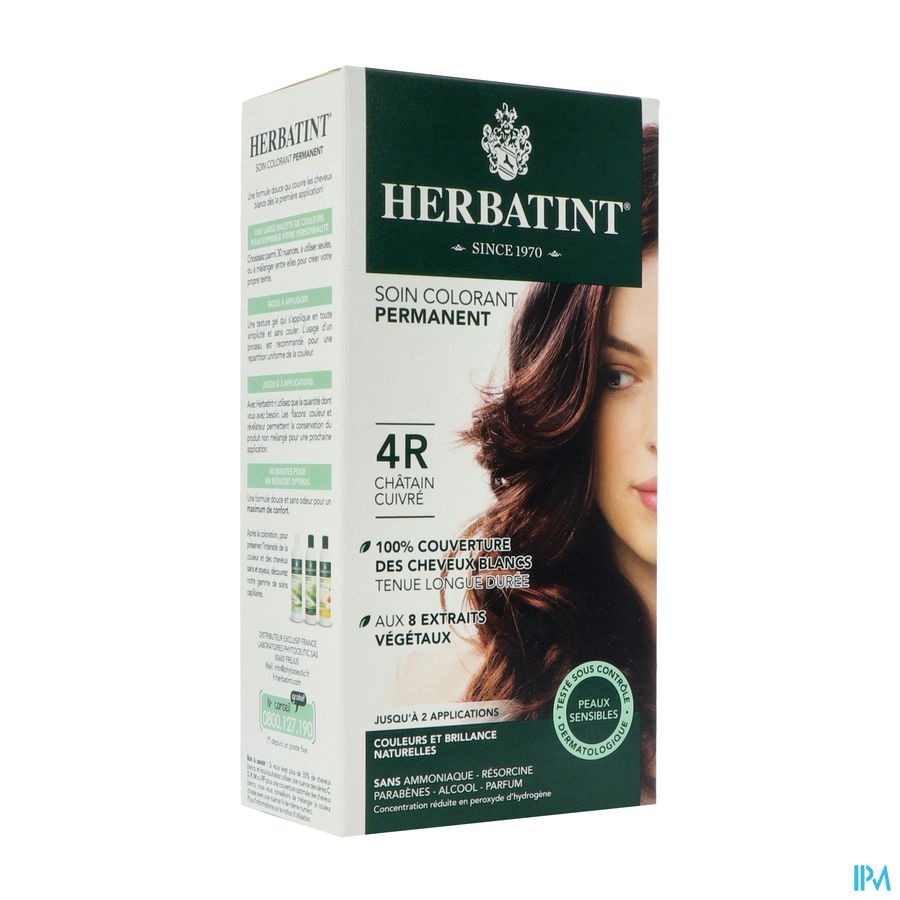 Herbatint Permanente Haarkleuring Koperkastanje 4R Gevoelige Hoofdhuid 150ml