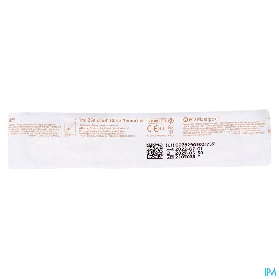Bd Plastipak Spuit+nld Tuberc.1ml 25g 5/8 1 303175