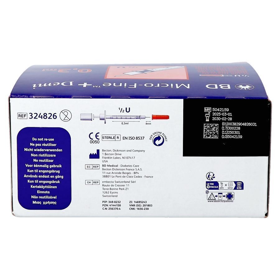 Bd Microfine+ Ins.sp.demi 0,3ml 30g 8mm 100 324826