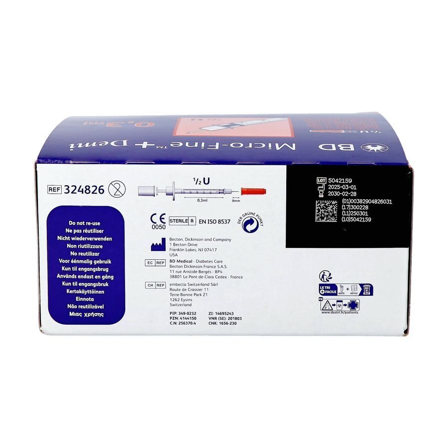 Bd Microfine+ Ins.sp.demi 0,3ml 30g 8mm 100 324826