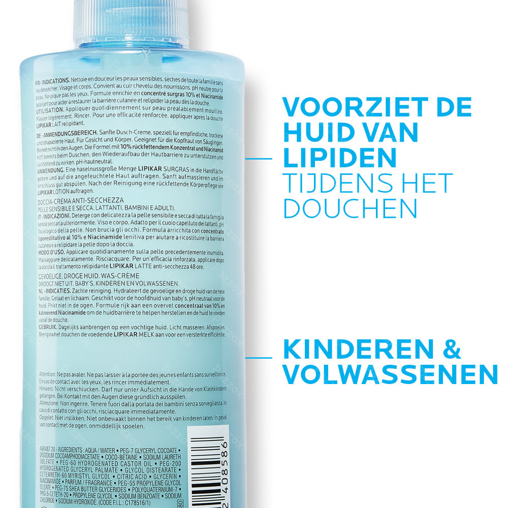La Roche-Posay Lipikar Surgras Douchecrème tegen Uitdroging 400ml