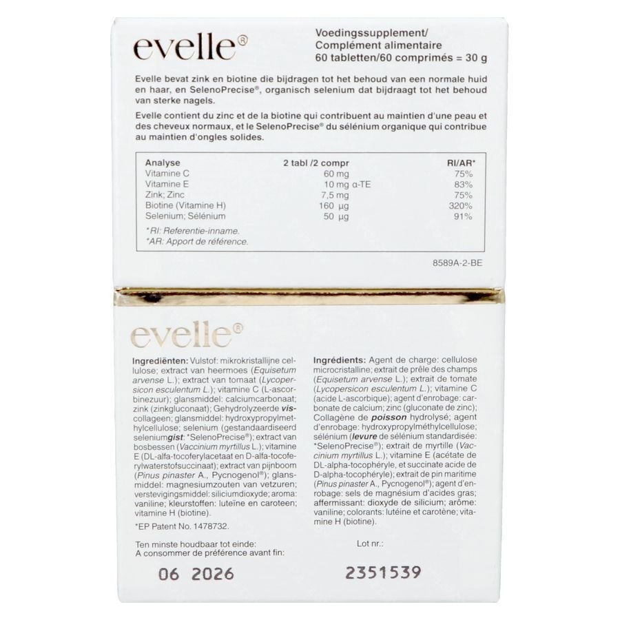Pharma Nord Evelle Voedingssupplement Haar en Nagels 60 Tabletten