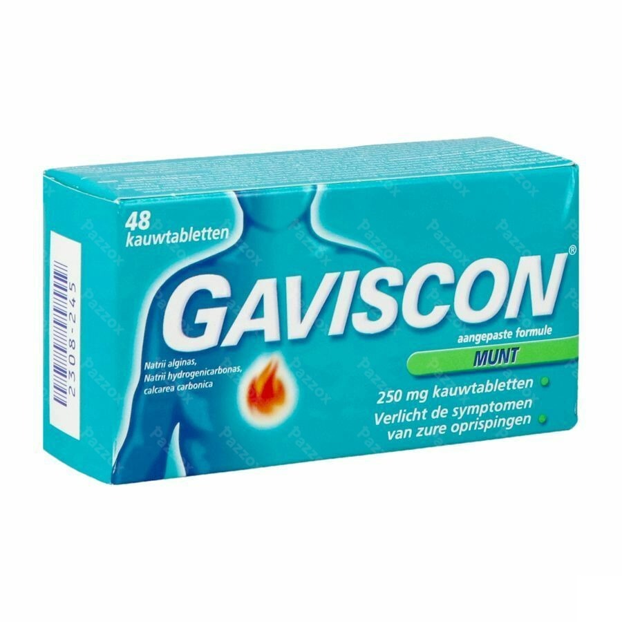 Gaviscon Munt 250mg 48 Kauwtabletten