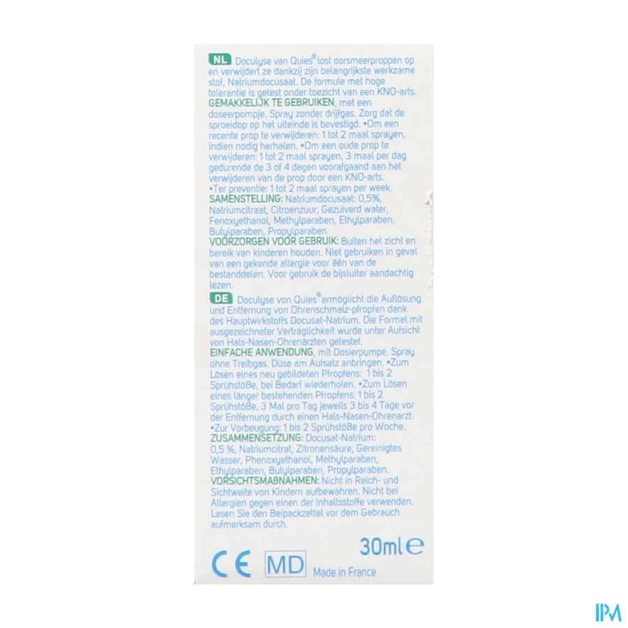 Quies Doculyse Spray Tegen Oorproppen 30ml