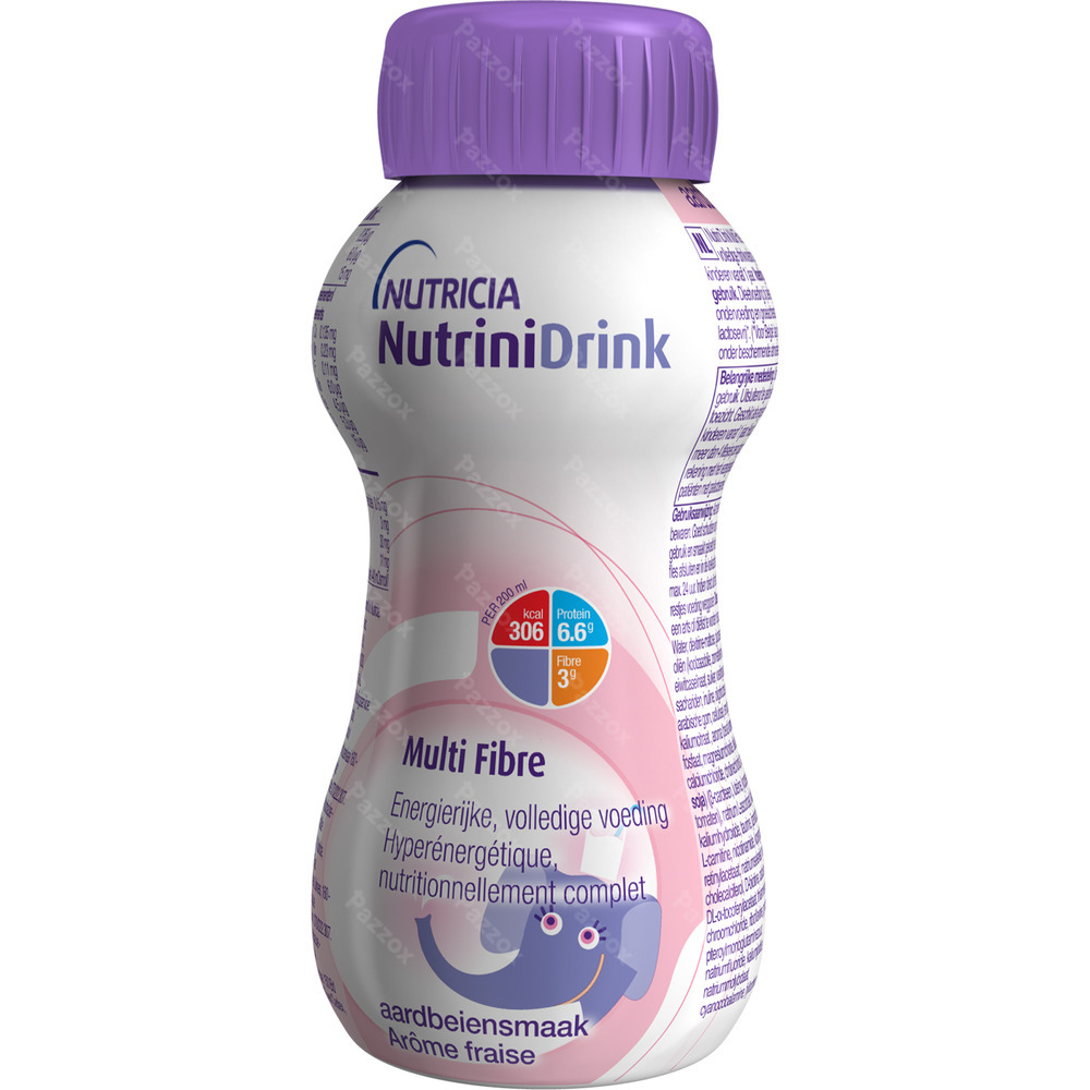 NutriniDrink Multi Fibre Aardbeiensmaak Flesje 200ml