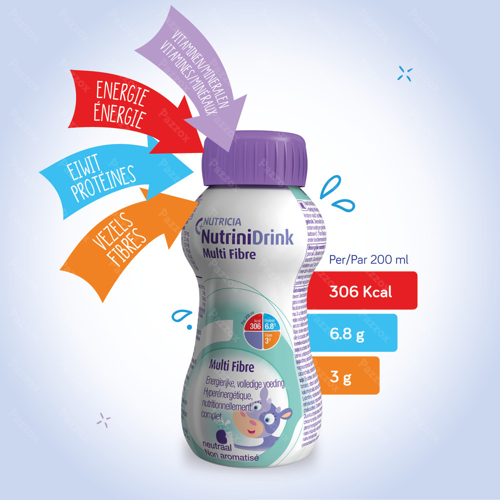 NutriniDrink Multi Fibre Aardbeiensmaak Flesje 200ml
