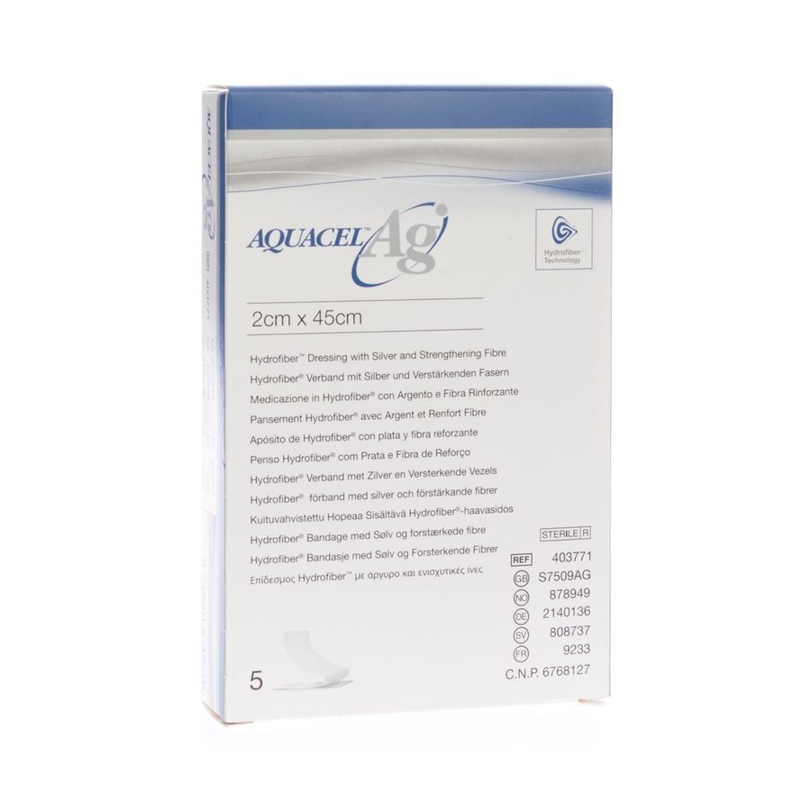 Aquacel Ag Verb Hydrofiber+versterking 2x45cm 5