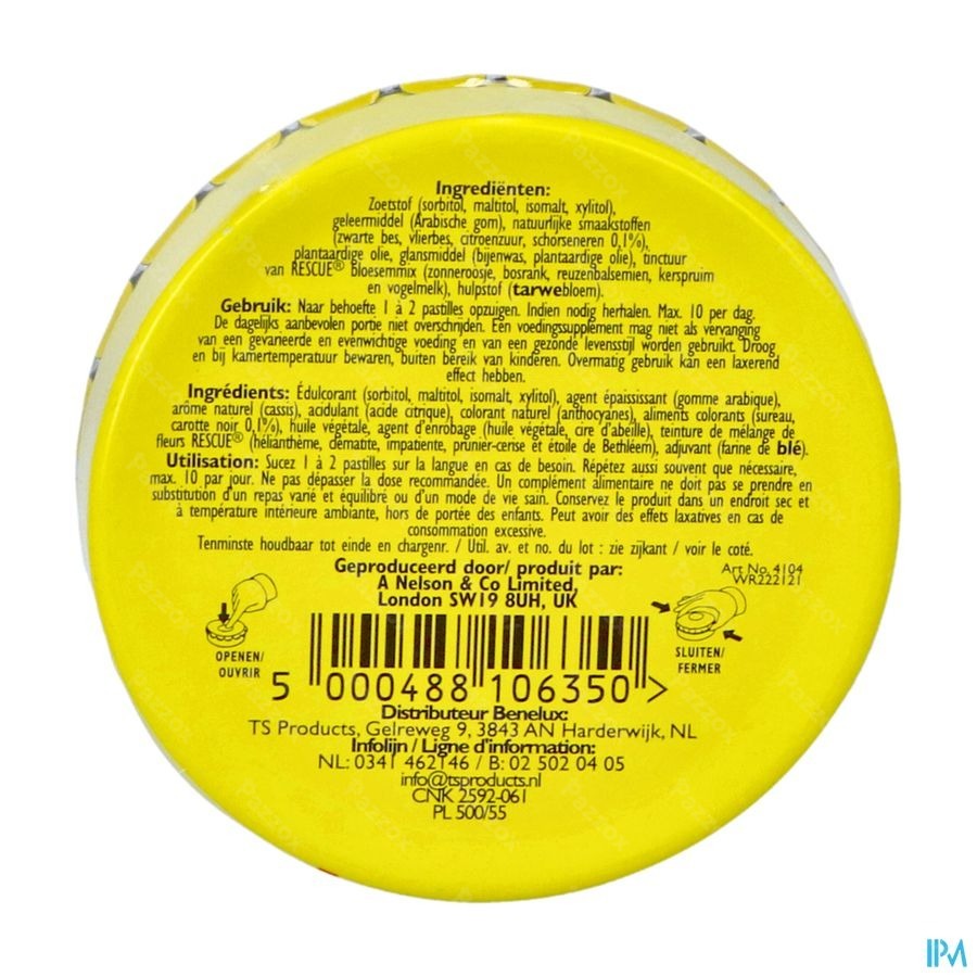 Bach Rescue Pastilles Zwarte Bes Suikervrij 50g
