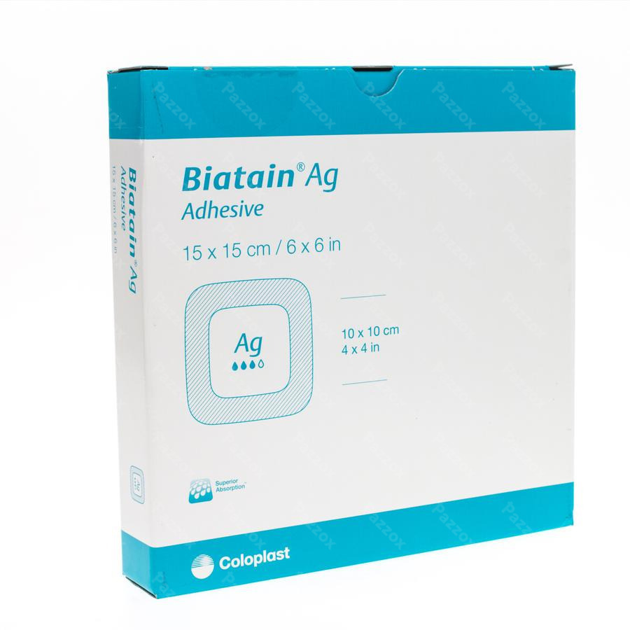 Biatain Ag Schuimverband Adh 15,0x15,0cm 5 33464