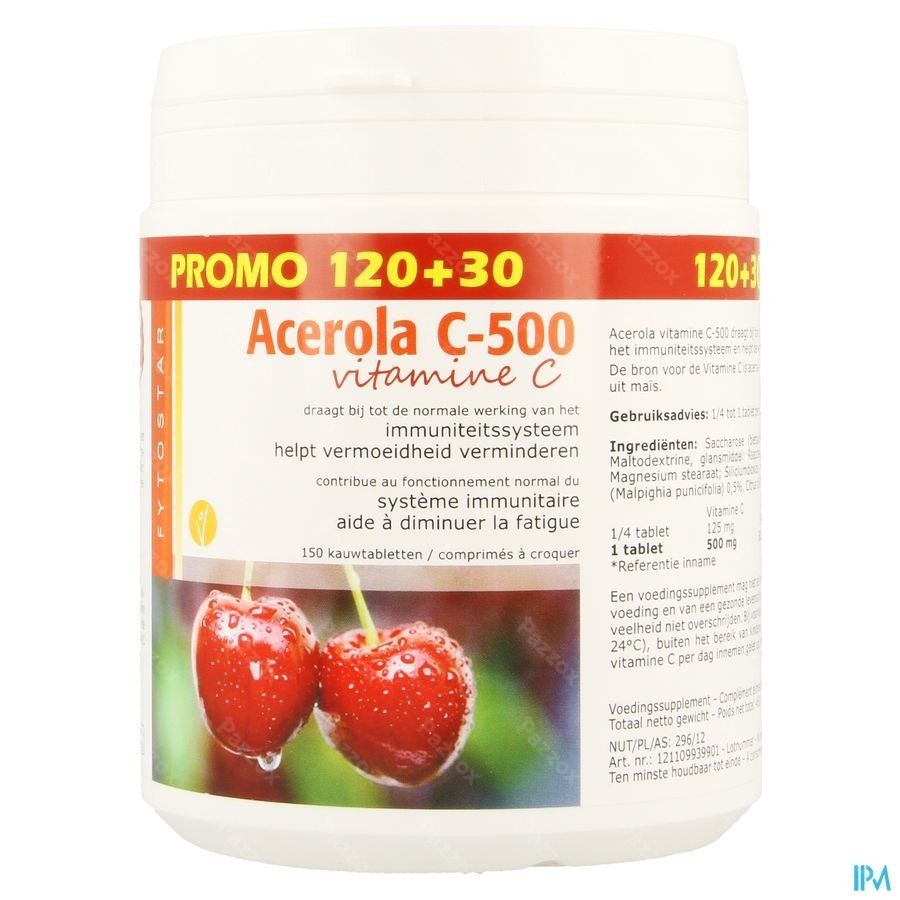 Acerola Vitamine C 500 120+30 Kauwtabletten Gratis 