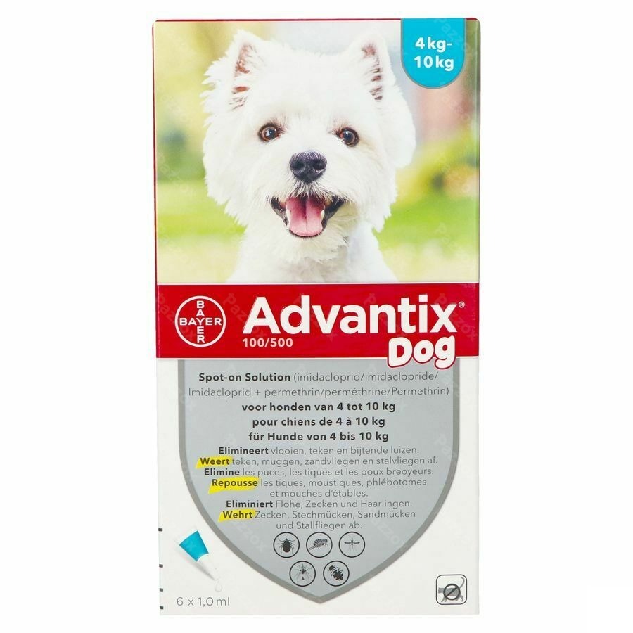 Advantix 100/ 500 Honden 4<10kg Fl 6x1,0ml