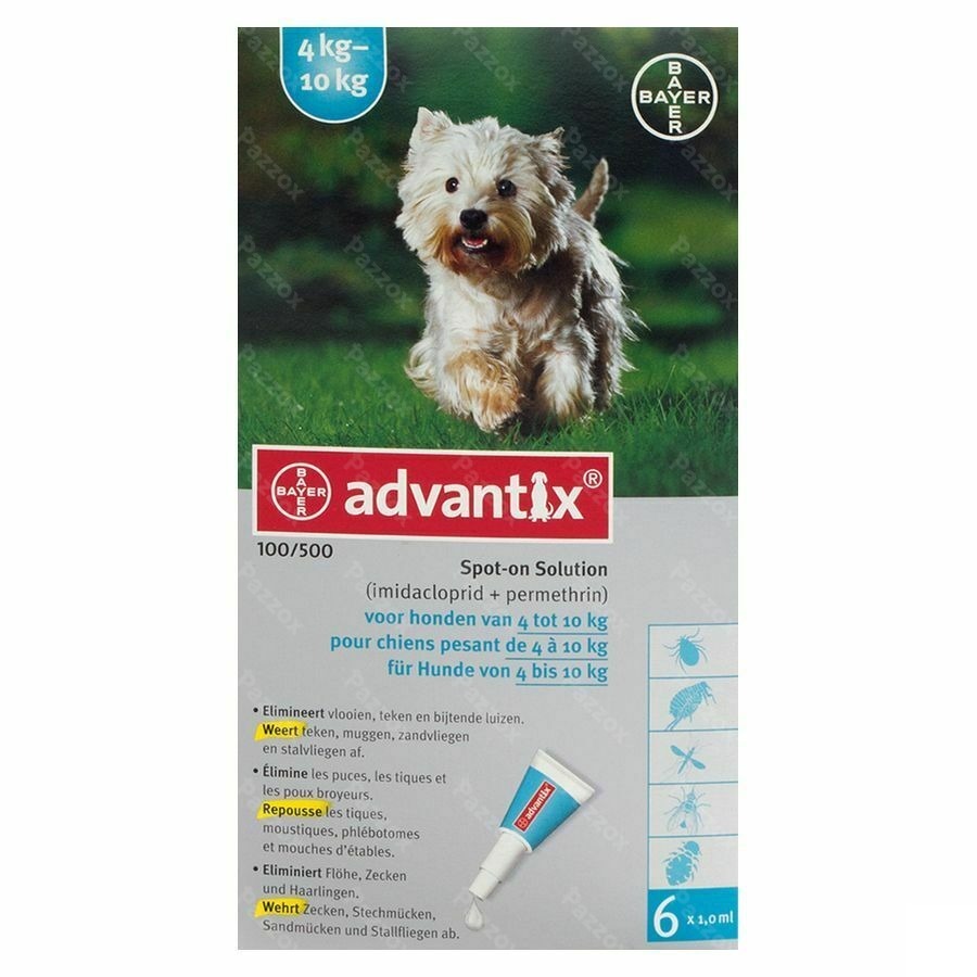 Advantix 100/ 500 Honden 4<10kg Fl 6x1,0ml