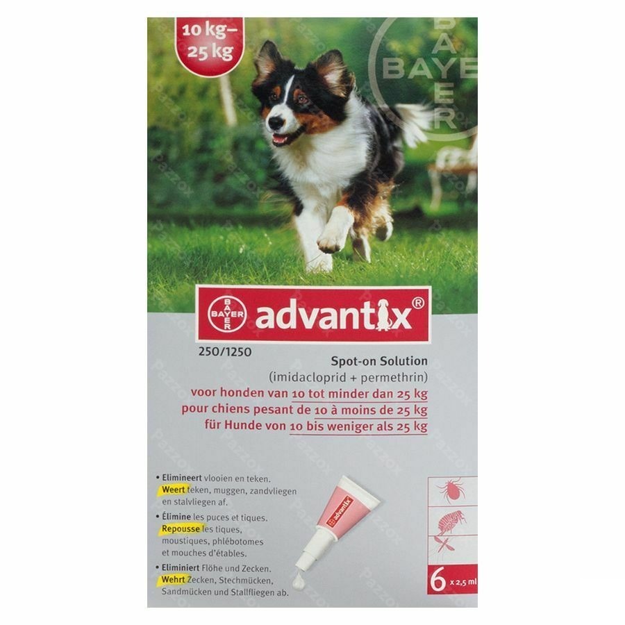Advantix 250/1250 Honden 10<25kg Fl 6x2,5ml