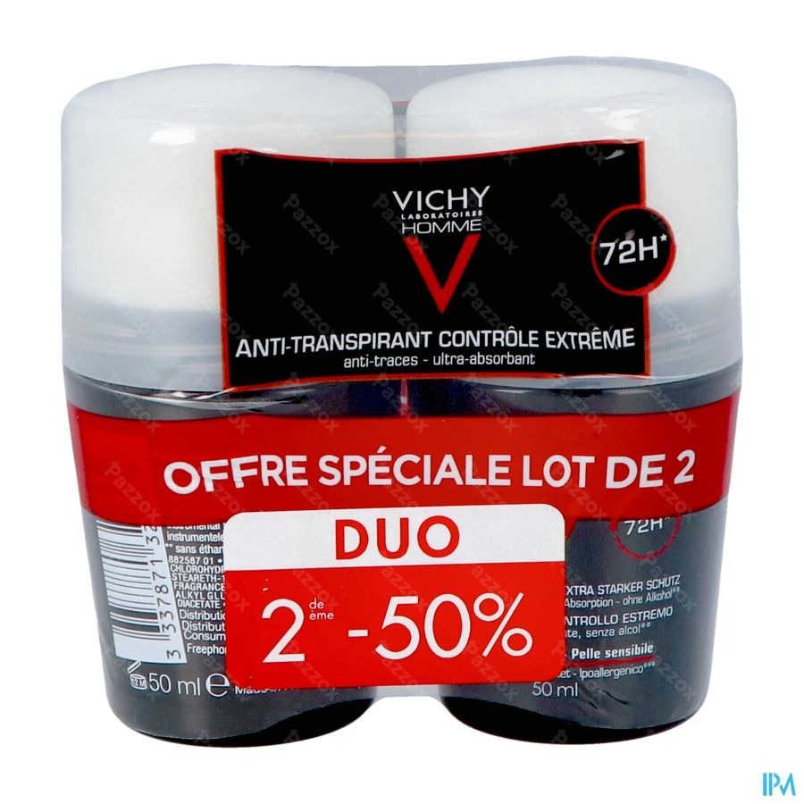 Vichy Homme Deodorant Roller 72u Deodorant | Duo 2x50ml