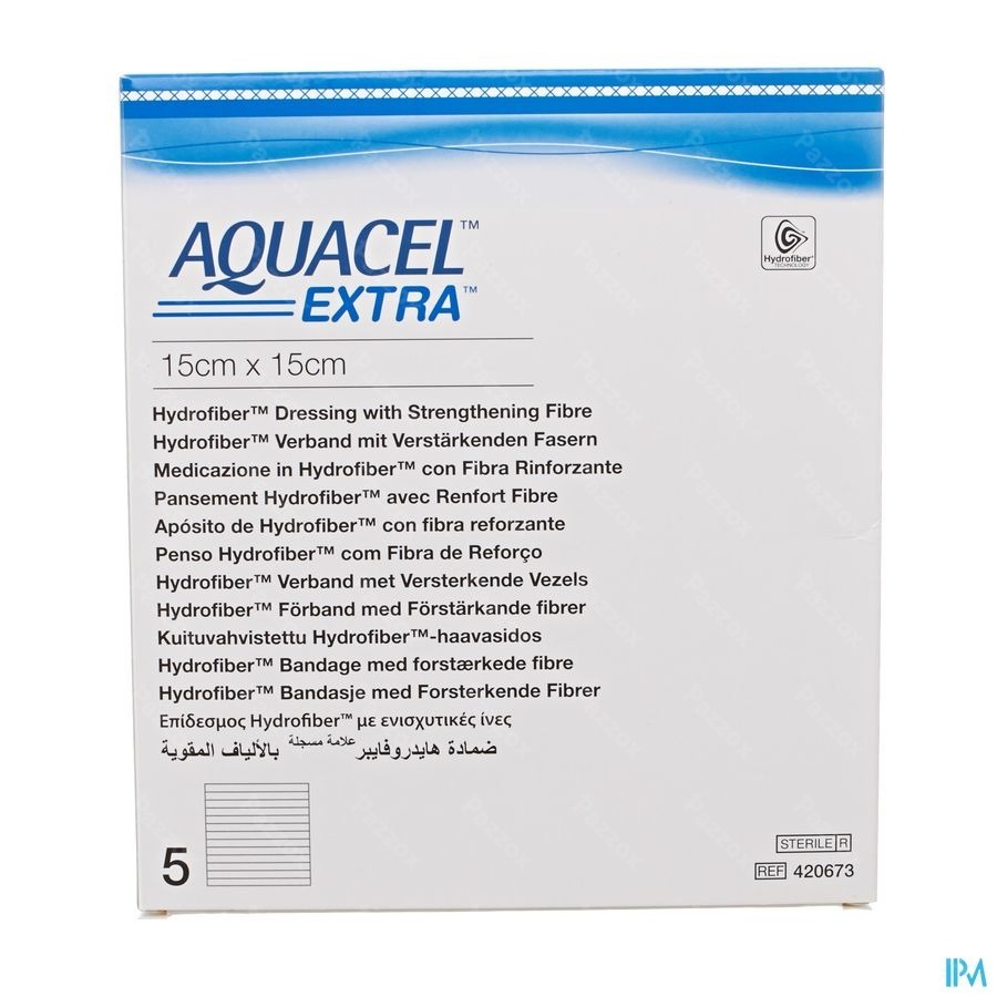Aquacel Extra Verb Hydrofiber+versterk. 15x15cm 5