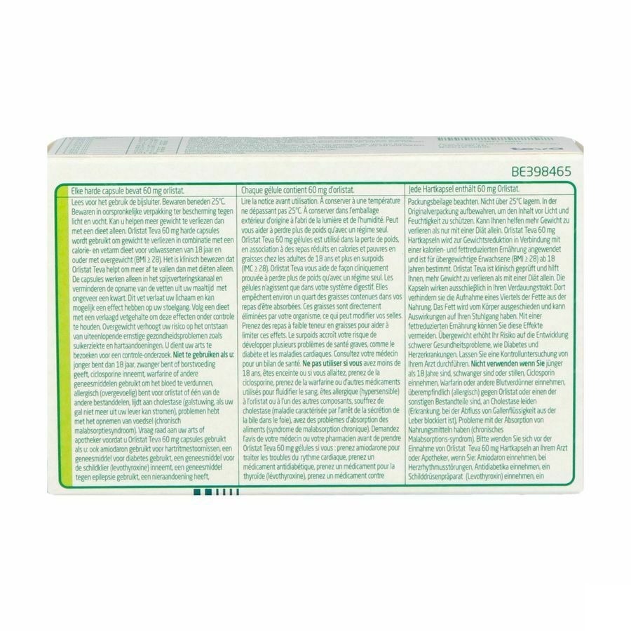 Orlistat Teva 60mg 60 Capsules