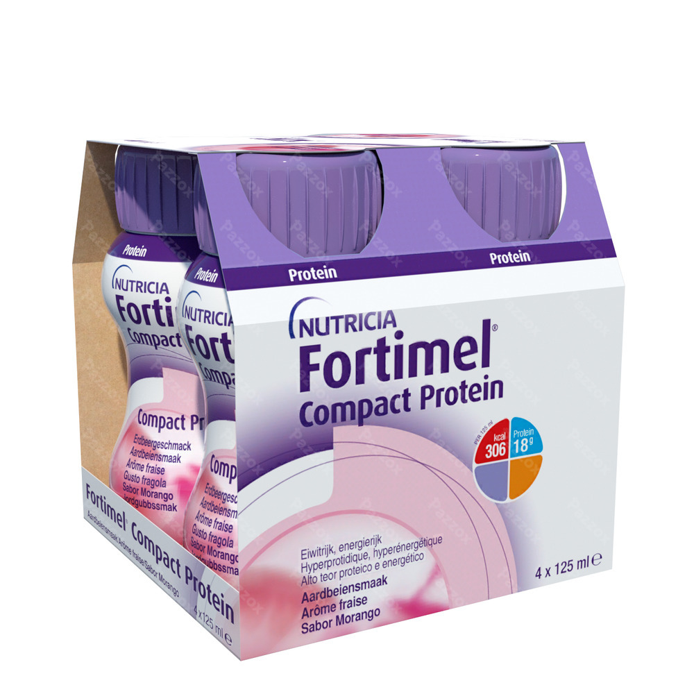 Fortimel Compact Protein Aardbei Flesjes 4x125ml
