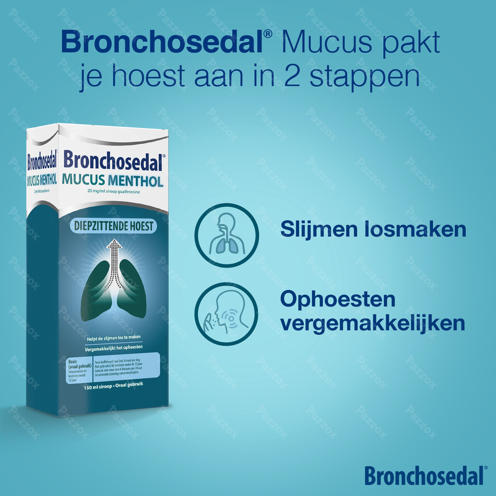 Bronchosedal Mucus Menthol Slijmhoest en Vastzittende Hoest Hoestsiroop 20mg/ml 150ml 