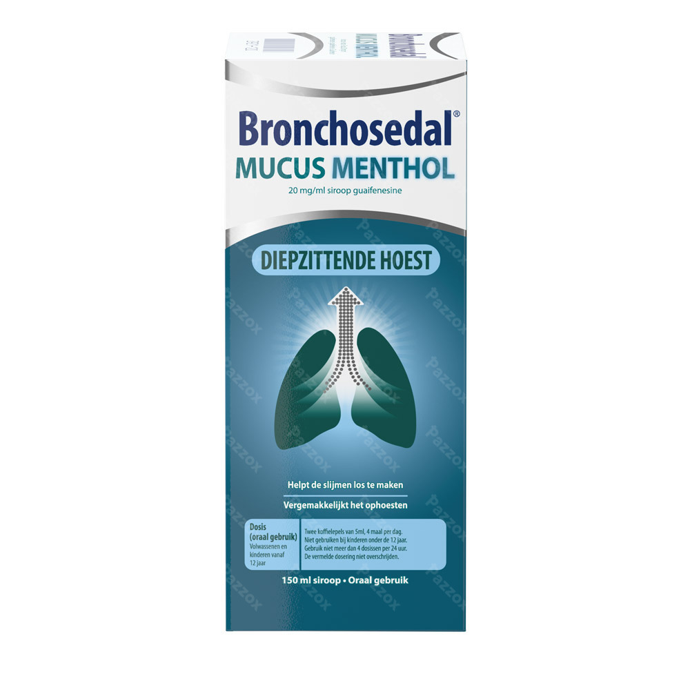 Bronchosedal Mucus Menthol Slijmhoest en Vastzittende Hoest Hoestsiroop 20mg/ml 150ml 