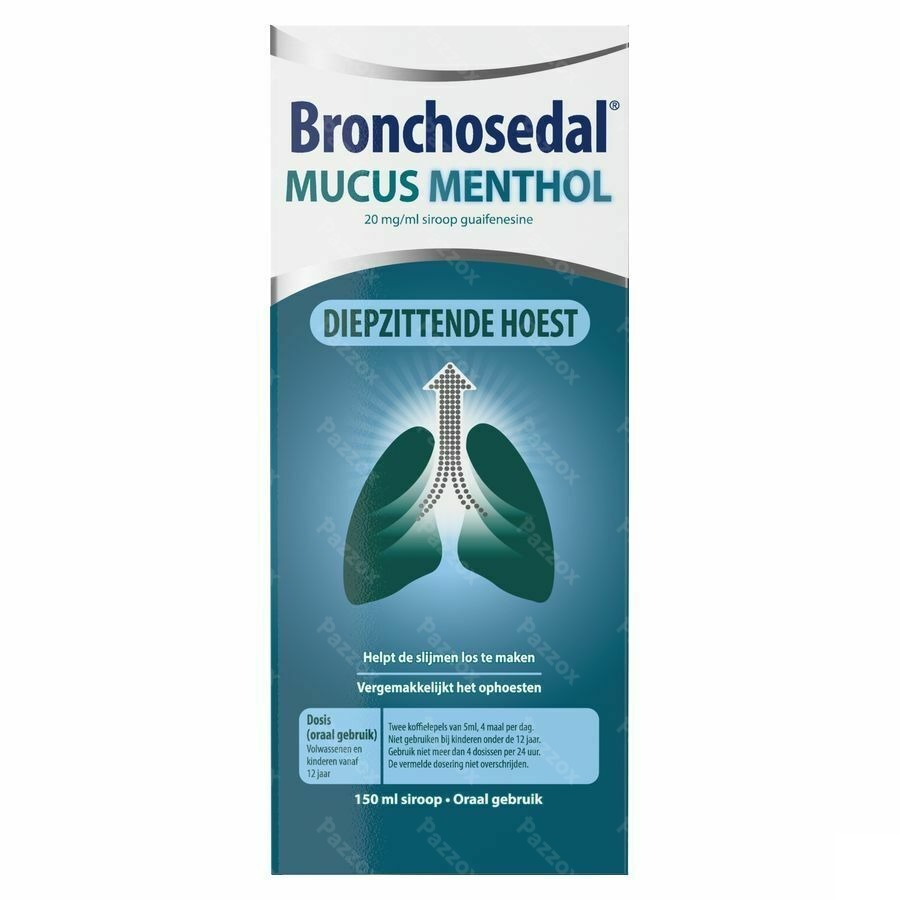 Bronchosedal Mucus Menthol Slijmhoest en Vastzittende Hoest Hoestsiroop 20mg/ml 150ml 