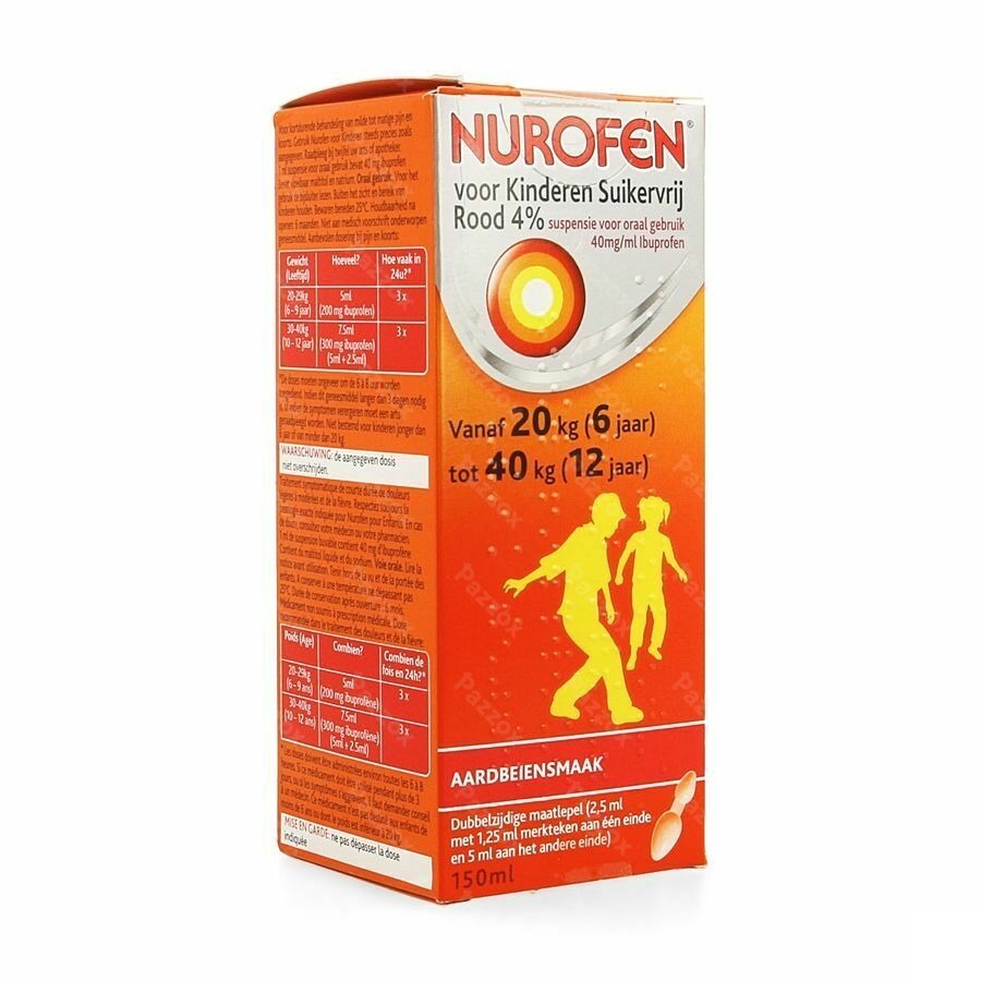 Nurofen Kind 4% Suikervrij Aardbei Siroop 150ml