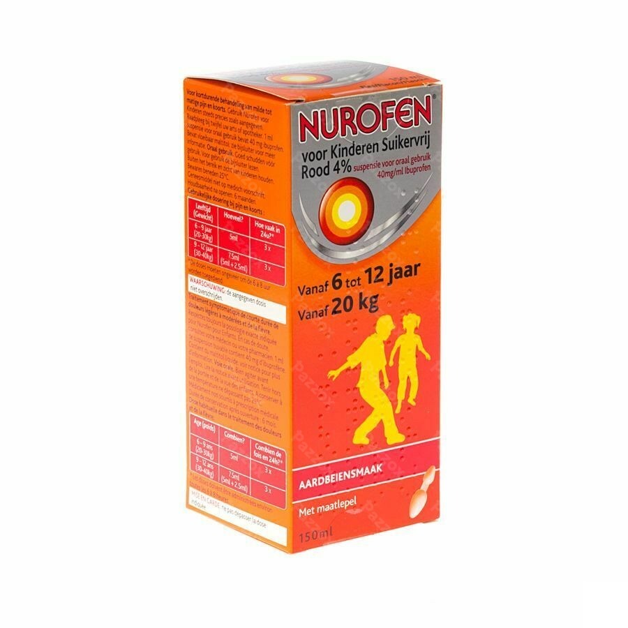 Nurofen Kind 4% Suikervrij Aardbei Siroop 150ml
