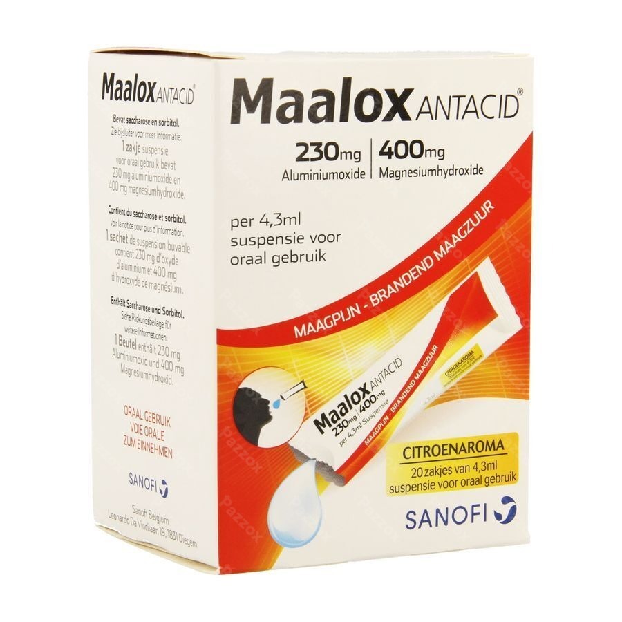Maalox Antacid Lemon 230mg/400mg Susp Or. 20x4,3ml