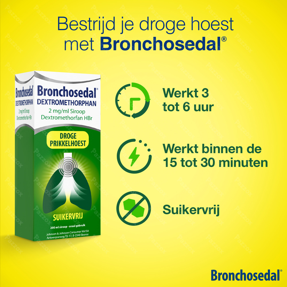 Bronchosedal Dextromethorphan Droge Hoest Siroop 200ml 2mg/ml