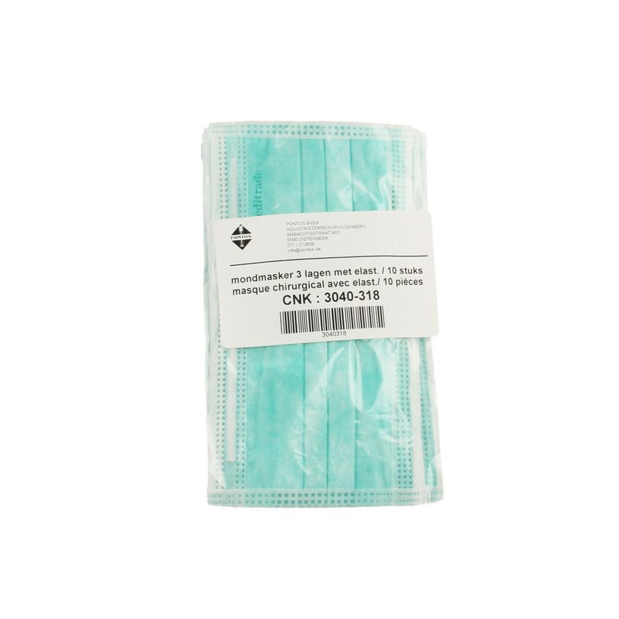 Mondmasker 3lagen Elastiek 10 Pontos
