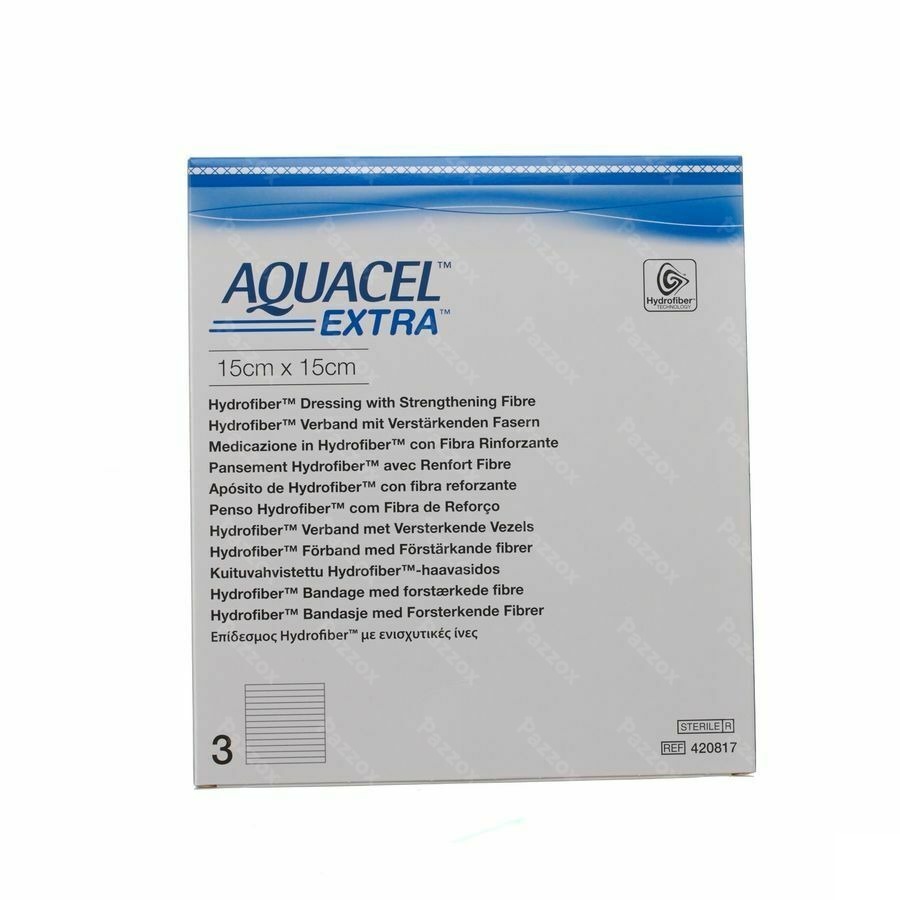 Aquacel Extra Verb Hydrofiber+versterk. 15x15cm 3