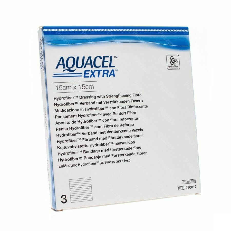 Aquacel Extra Verb Hydrofiber+versterk. 15x15cm 3