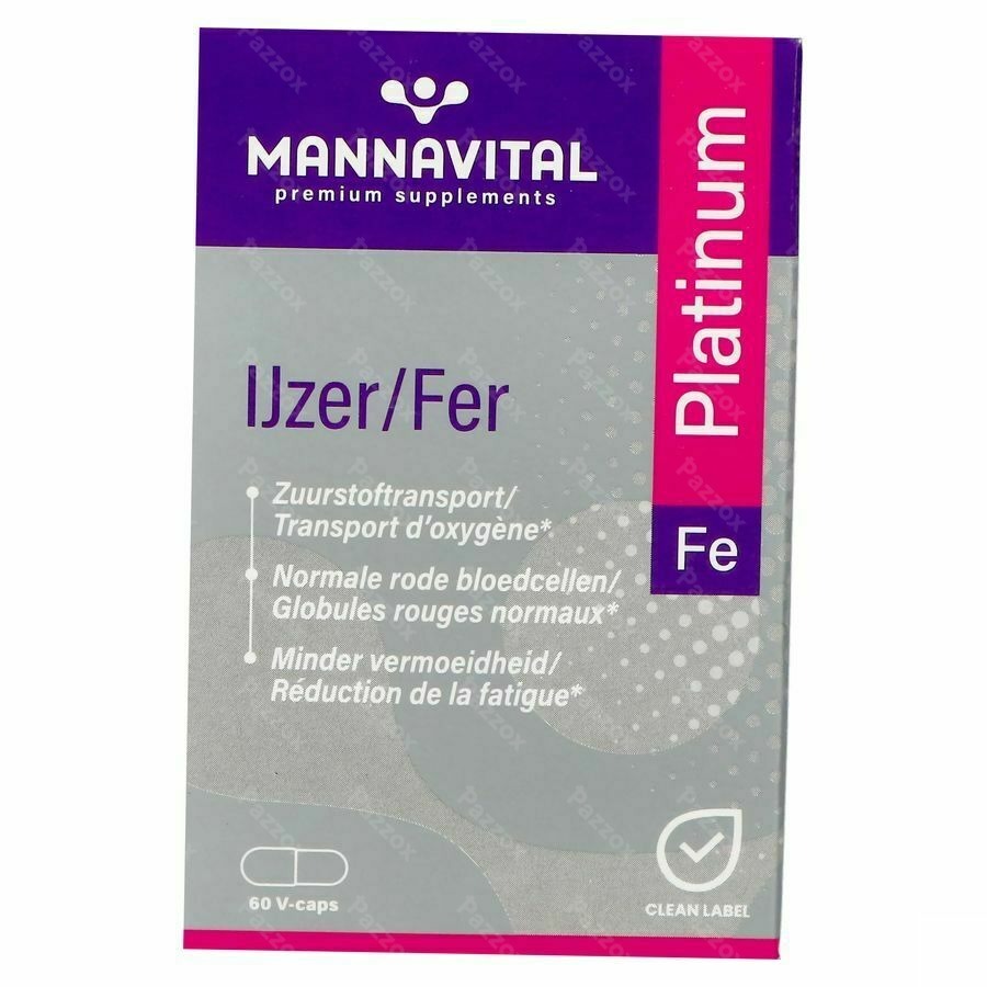 Mannavital Ijzer Platinum 60 Vegetarische Capsules