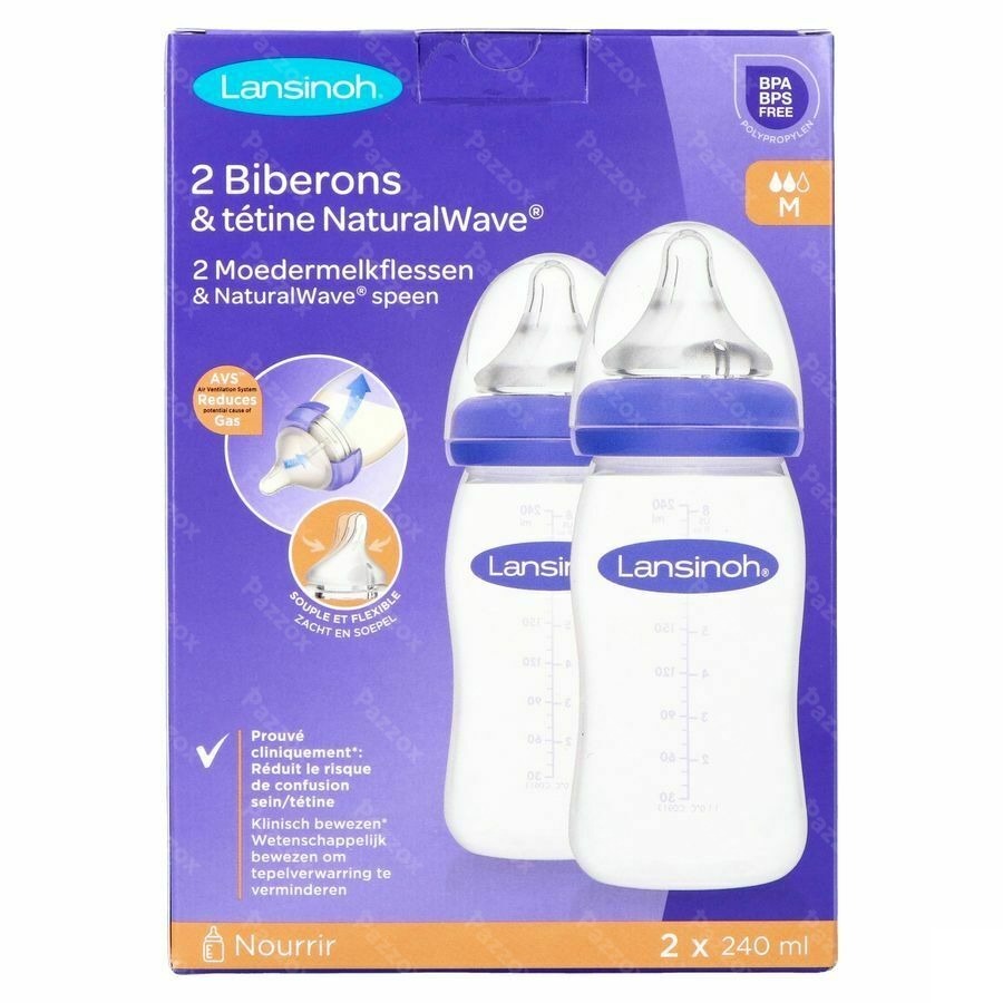Lansinoh Zuigfles + Natural Wave Speen 2x240ml