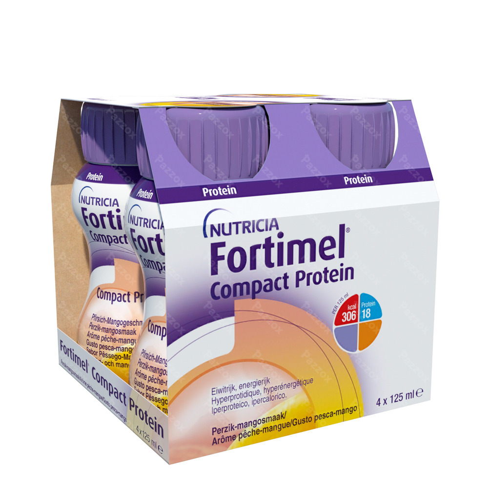 Fortimel Compact Protein Perzik-mango Flesjes 4x125ml