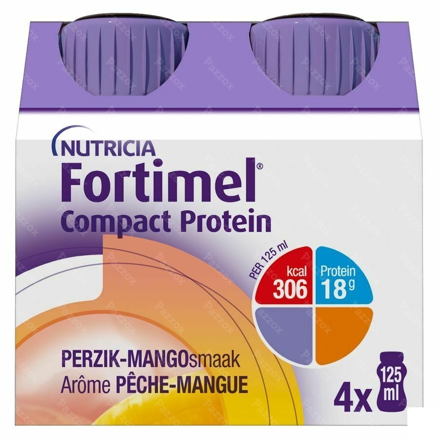 Fortimel Compact Protein Perzik-mango Flesjes 4x125ml