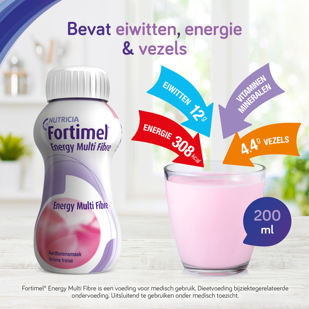 Fortimel Energy Multi Fibre Aardbei Flesjes 4x200ml
