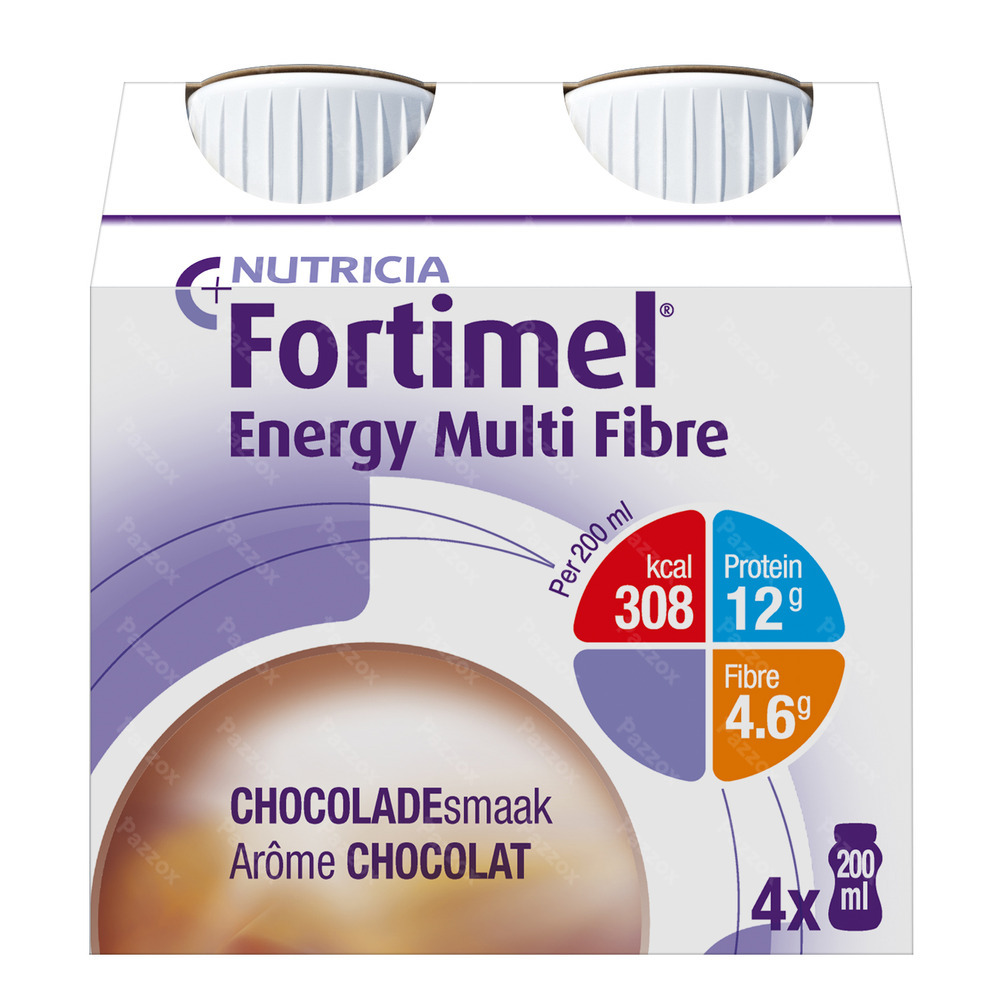 Fortimel Energy Multi Fibre Chocolade Flesjes 4x200ml