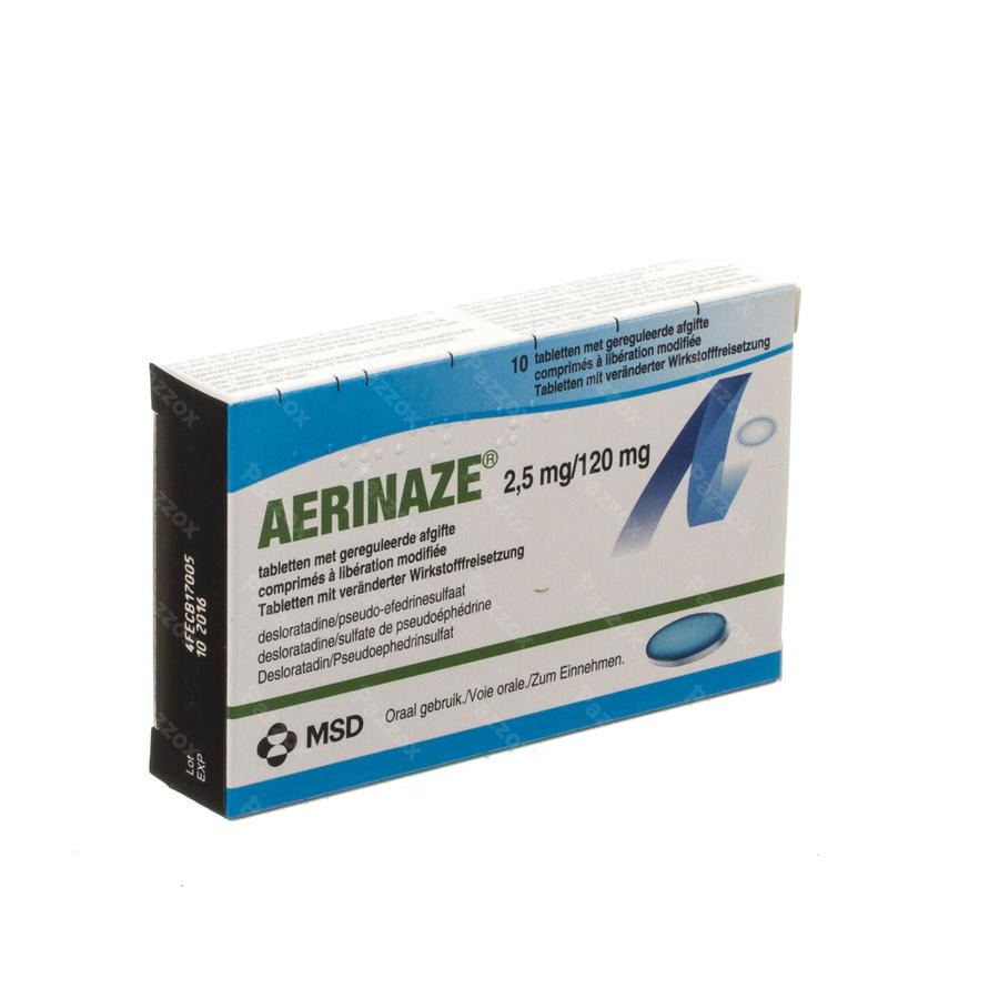 Aerinaze 2,5mg/120mg Comp Gereguleerde Afgifte 10