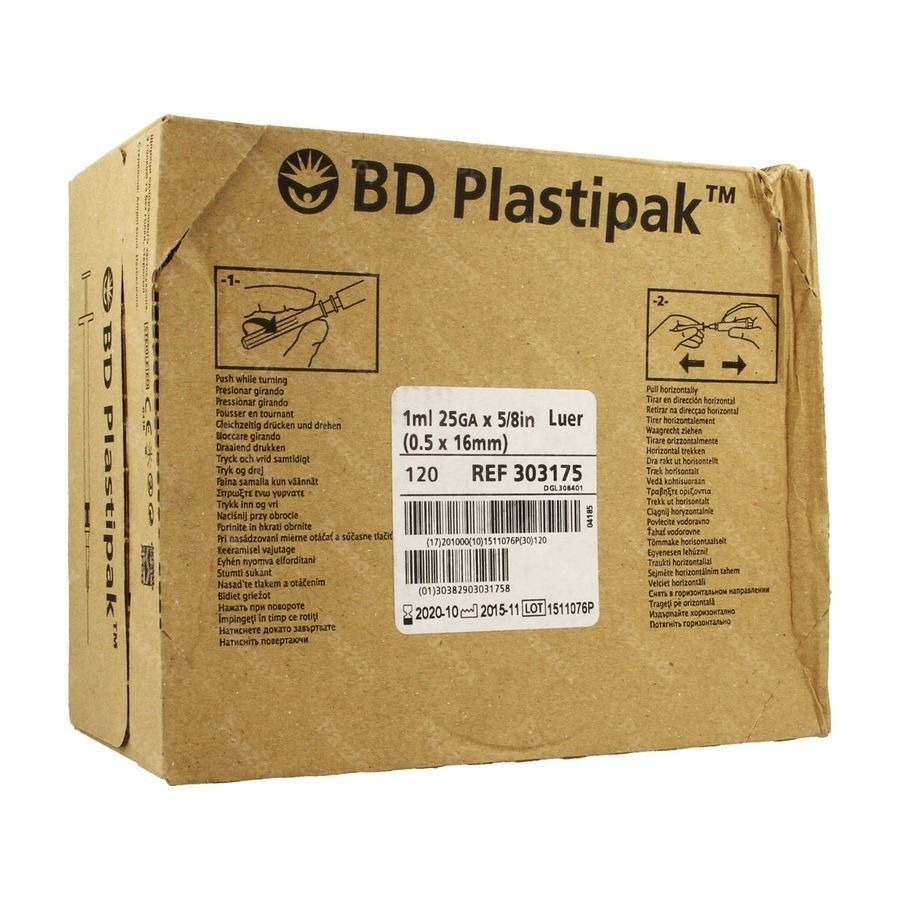 Bd Plastipak Spuit+nld Tuberculine 1ml+25g 5/8 120