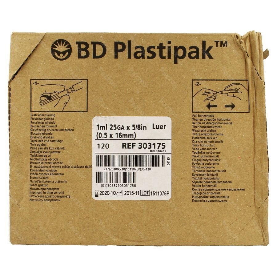 Bd Plastipak Spuit+nld Tuberculine 1ml+25g 5/8 120