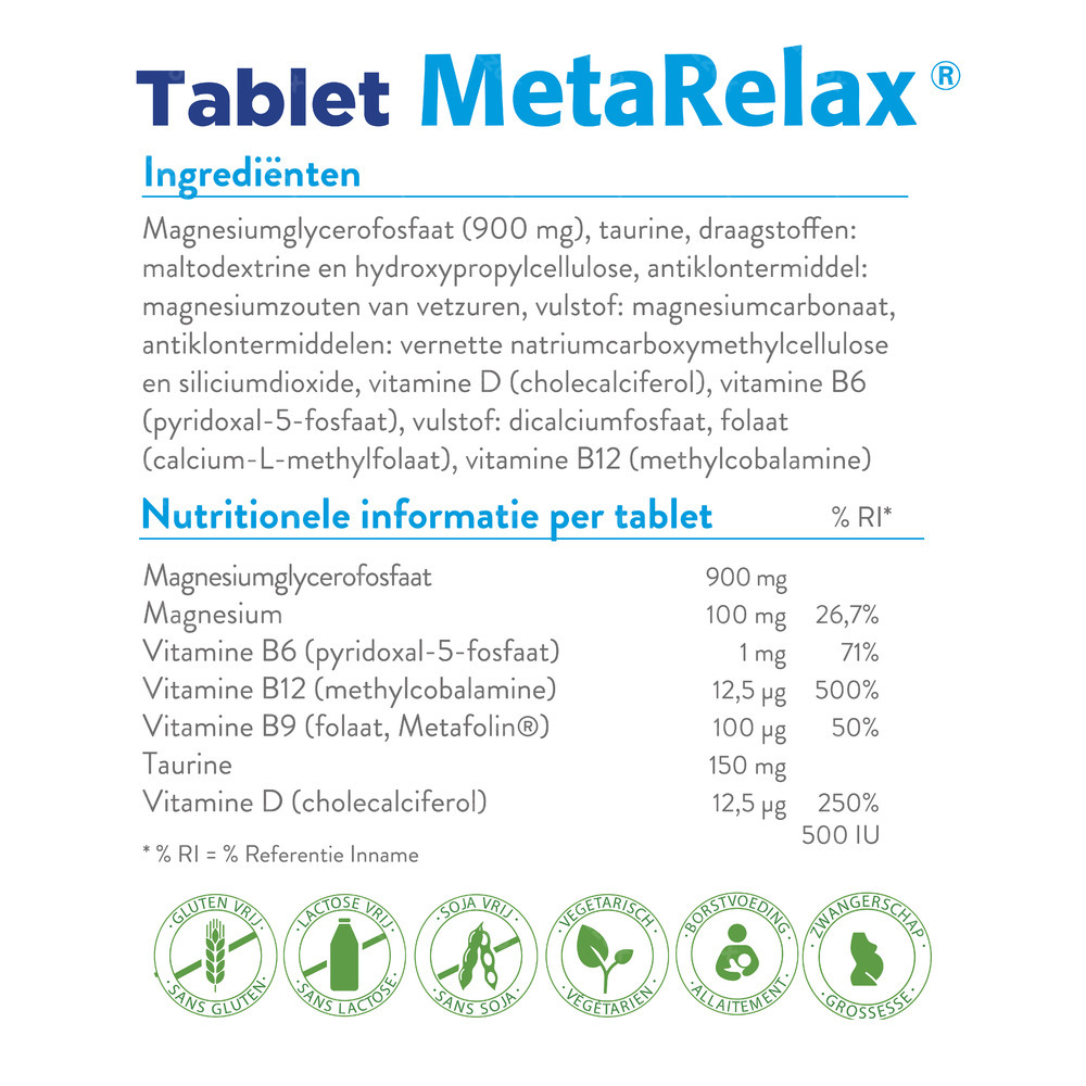 Metagenics MetaRelax Voedingssupplement Stress En Vermoeidheid 180 Tabletten