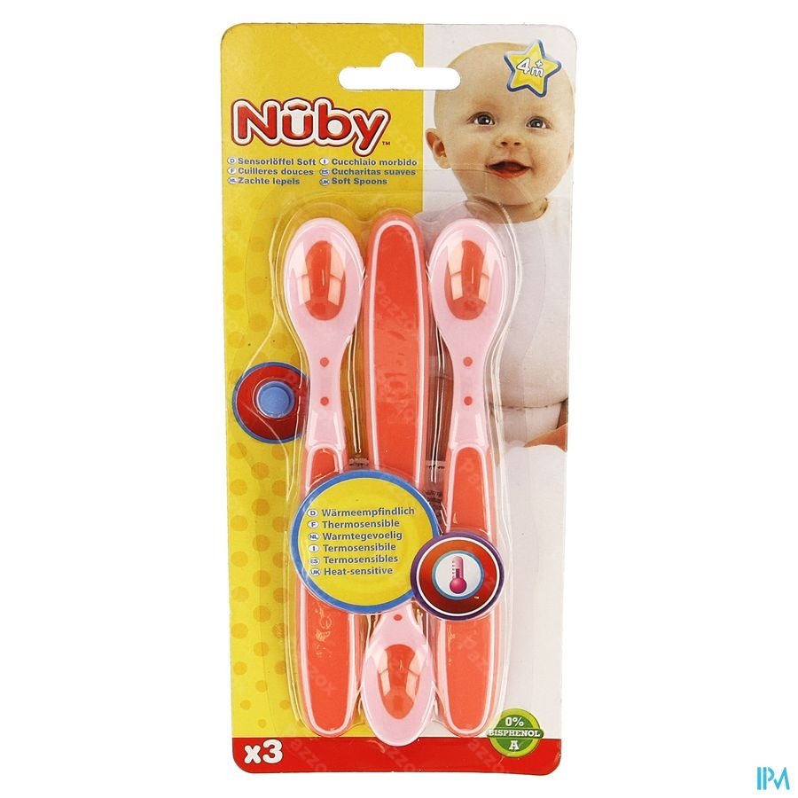 Nûby Zachte en warmtegevoelige lepel - 3 stk - 3m+