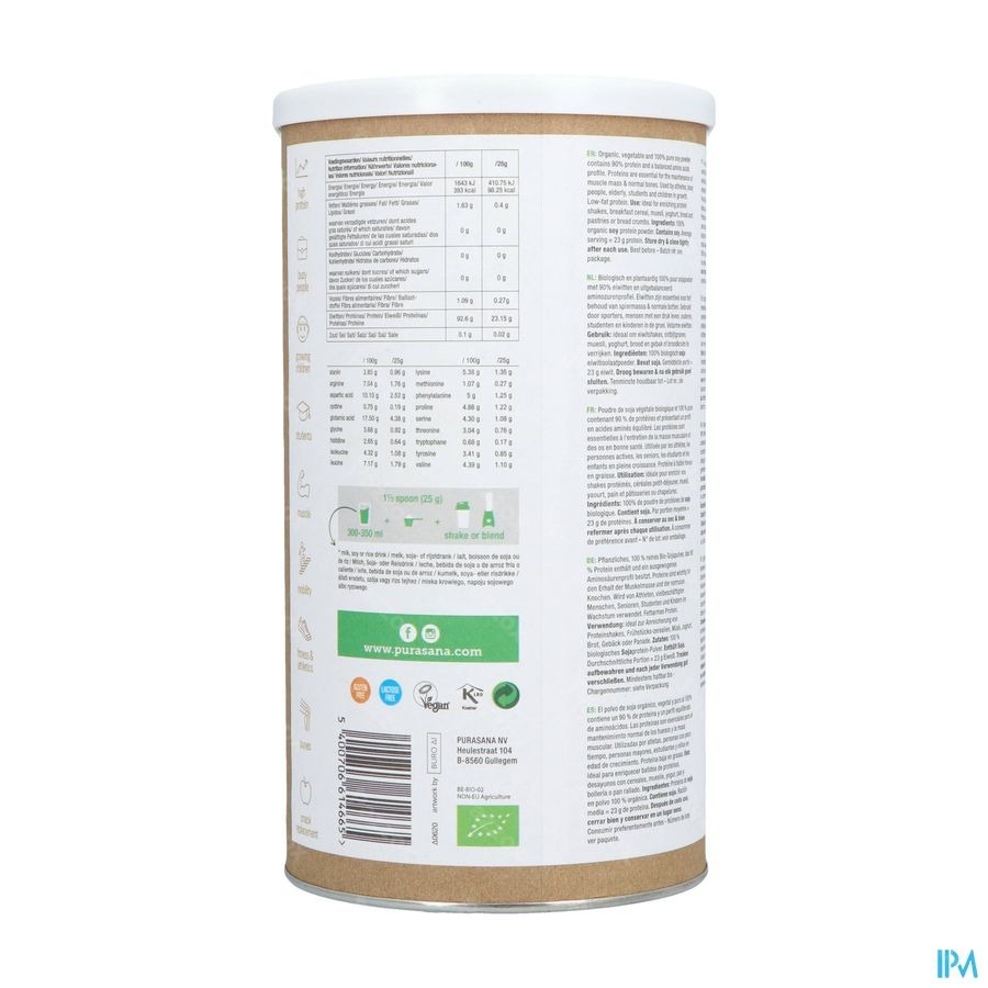 Purasana Vegan Proteïne Soja 90% Naturel Smaak 400g