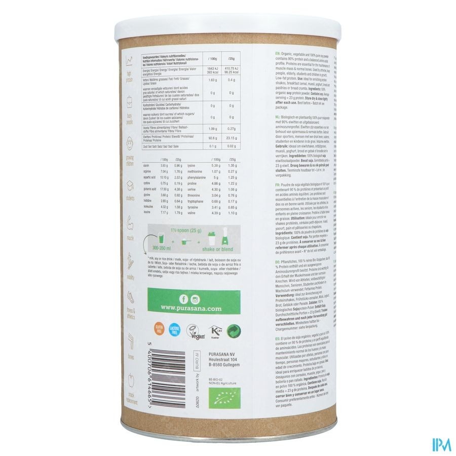 Purasana Vegan Proteïne Soja 90% Naturel Smaak 400g