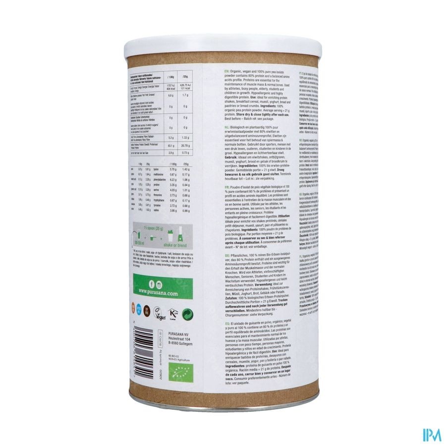 Purasana Vegan Proteïne Erwt 80% Naturel Smaak 400g