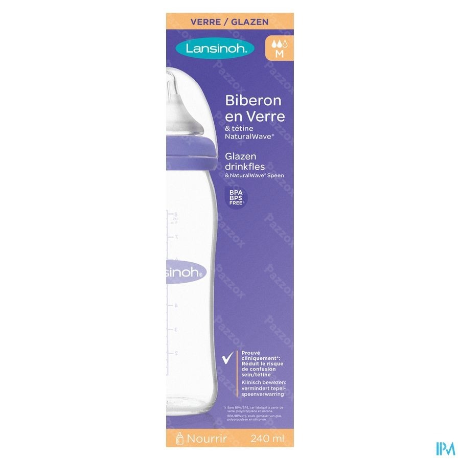 Lansinoh Glazen Zuigfles + Speen 240ml