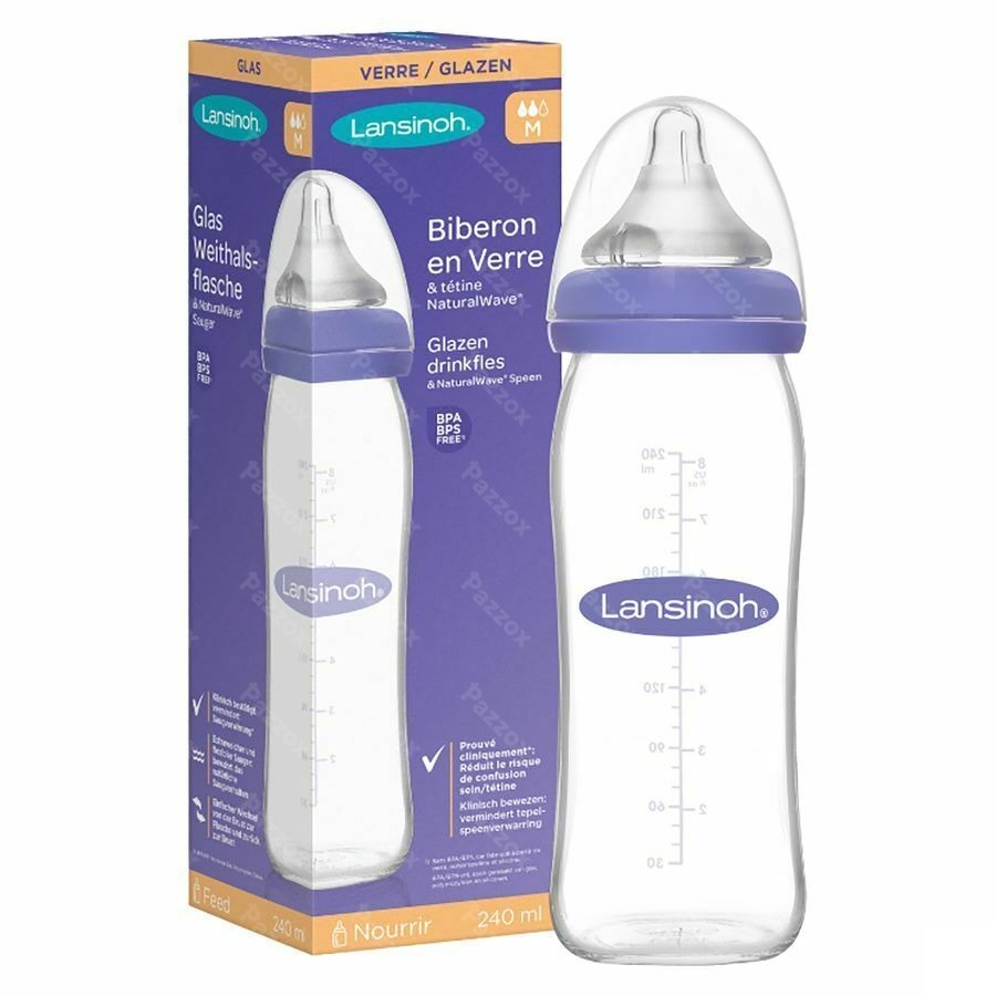 Lansinoh Glazen Zuigfles + Speen 240ml